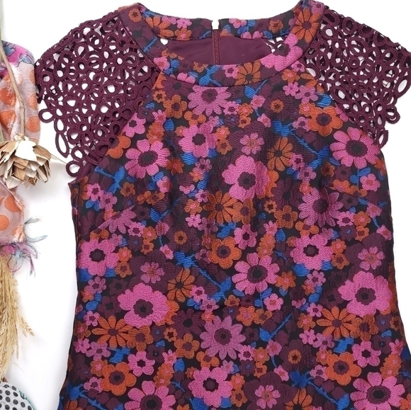 Trina Turk Pink Floral Lace Cap Sleeve Dress Sz 4 - Picture 2 of 15